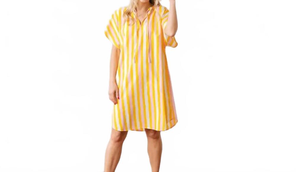 NEW SUNSHINE TIENDA sunkissed cove striped cover up in pink, yellow, and white s